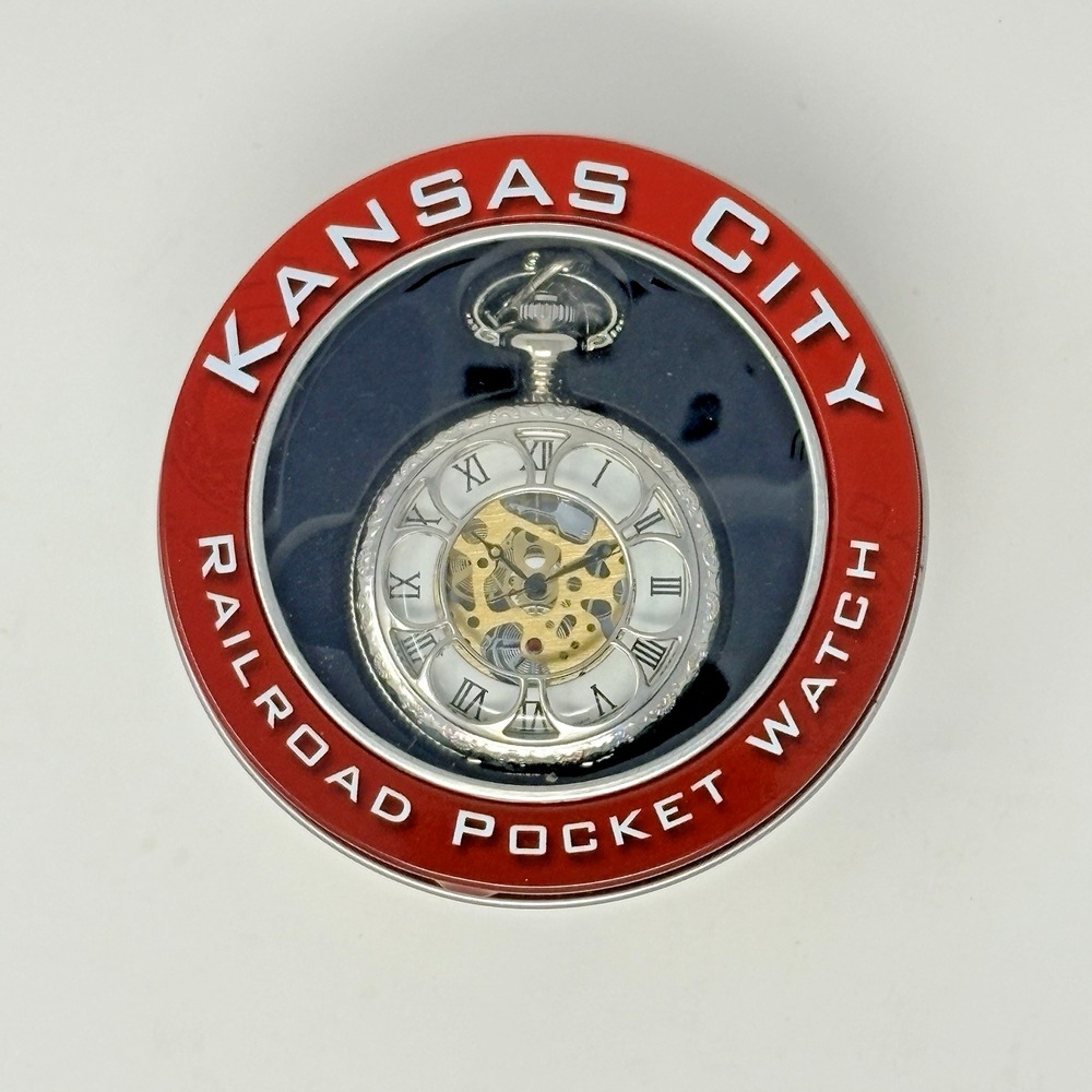 Kansas City Railroad Pocket Watch Silver with 26" Chain